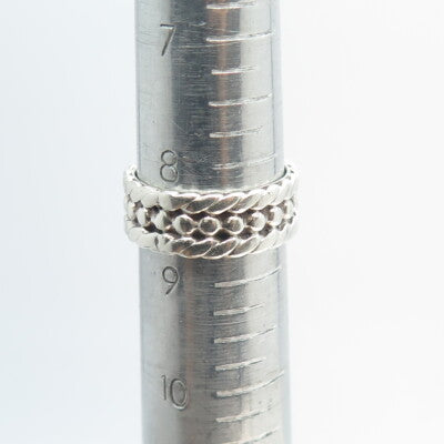 925 Sterling Silver Vintage Mexico Twisted Beaded Ring Size 8.75