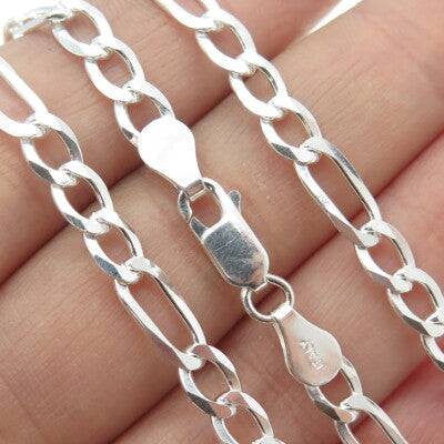 925 Sterling Silver Italy Figaro Chain Necklace 24"