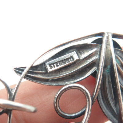 925 Sterling Silver Antique Art Deco Pink Glass Floral Pin Brooch