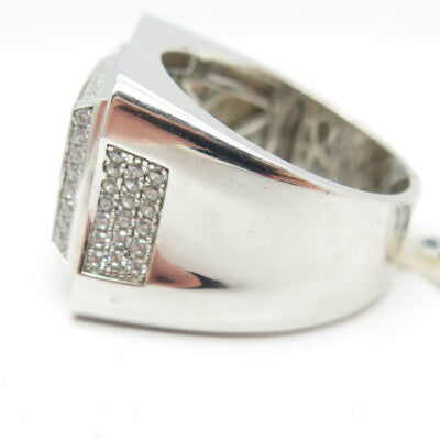 925 Sterling Silver Pave C Z Domed Ring Size 11