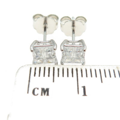 925 Sterling Silver Princess-Cut Shaped White C Z Stud Earrings