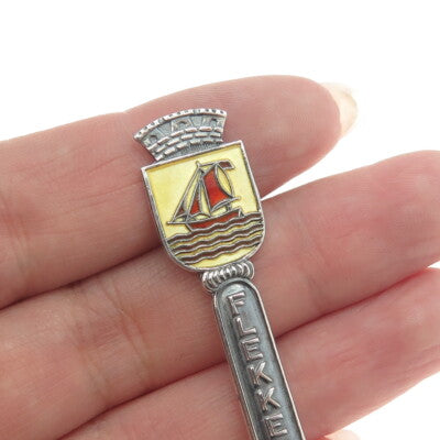 AKSEL HOLMSEN 925S Sterling Silver Vintage Norway Enamel Flekkefjord Spoon