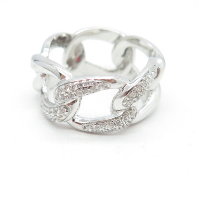 925 Sterling Silver C Z Cuban Chain Band Ring Size 7.25
