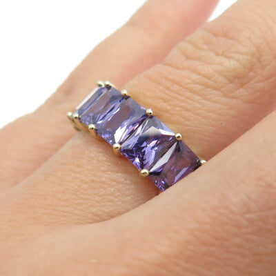 925 Sterling Silver Gold Plated Radiant-Cut Shaped Lavender C Z Ring Size 7.25