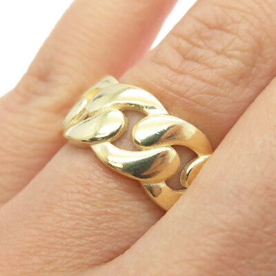 925 Sterling Silver Gold Plated Cuban Chain Band Ring Size 6