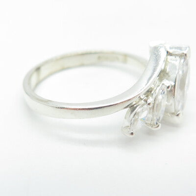 925 Sterling Silver Marquise-Cut Shaped C Z Ring Size 9