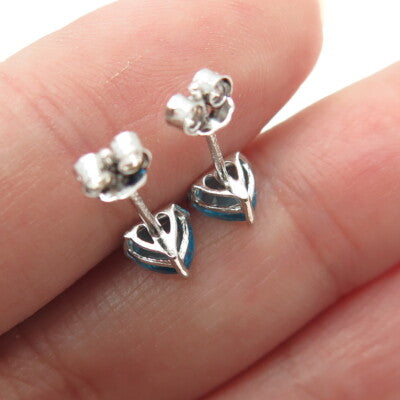 925 Sterling Silver Heart-Cut Shaped Swiss Blue C Z Stud Earrings