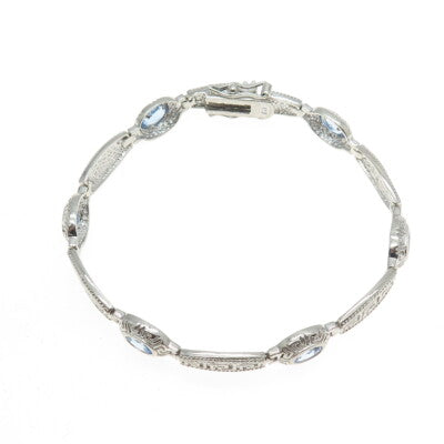 925 Sterling Silver Blue C Z Greek Maze Pattern Panel Link Bracelet 7"