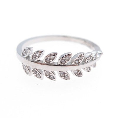 925 Sterling Silver Round-Cut C Z Laurel Leaf Ring Size 8.75