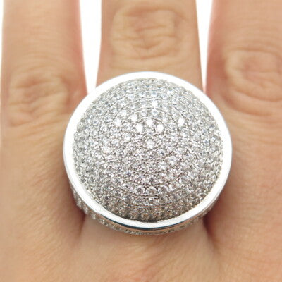 925 Sterling Silver Pave C Z Domed Ring Size 10