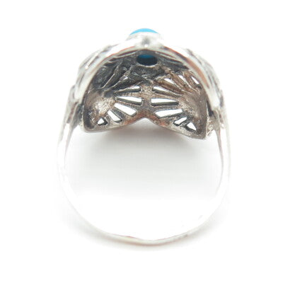 800 Silver Vintage Real Bisbee Turquoise Flower Dome Ring Size 7