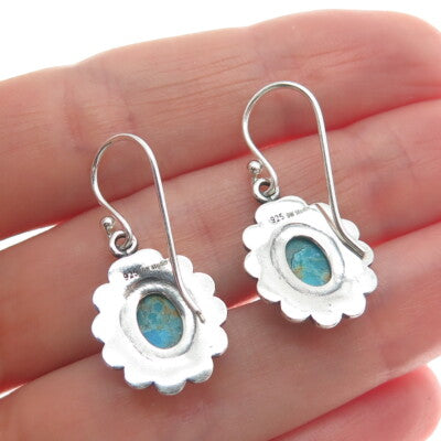 DESERT WIND 925 Sterling Silver Southwestern Real Turquoise Dangle Earrings