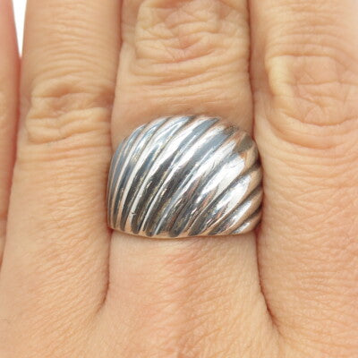 925 Sterling Silver Vintage Ribbed Ring Size 8.25