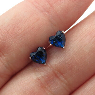 925 Sterling Silver Heart-Cut Shaped Ocean Blue C Z Stud Earrings