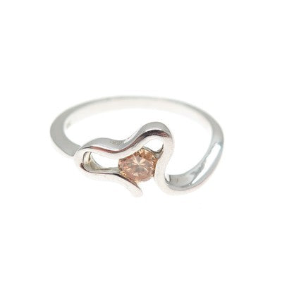 925 Sterling Silver Round-Cut Champagne C Z Modernist Heart Ring Size 9.25