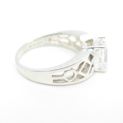 925 Sterling Silver Emerald-Cut Shaped C Z Cage Ring Size 9