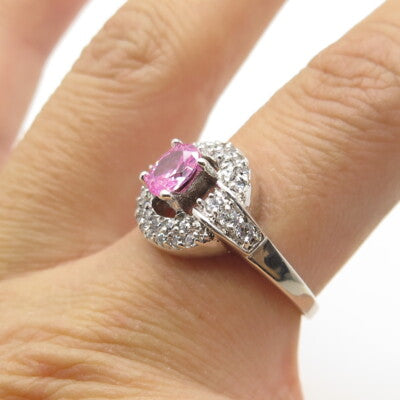 925 Sterling Silver Round & Oval-Cut White Pink C Z Ring Size 7.25