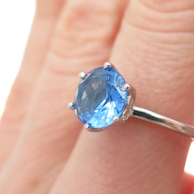 DAZZLERS 925 Sterling Silver Round-Cut Nano Tanzanite Ring Size 7