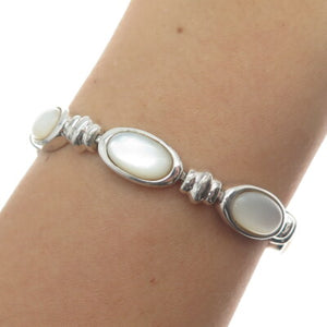 MICHELLE ALBALA 925 Sterling Silver Vintage Real MOP Oval Link Bracelet 7.25"