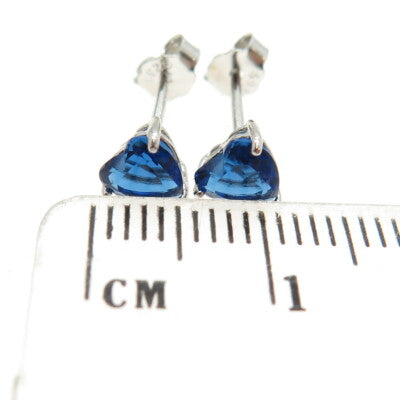 925 Sterling Silver Heart-Cut Shaped Ocean Blue C Z Stud Earrings