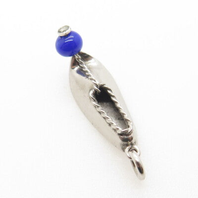 925 Sterling Silver Vintage Blue Glass Aladdin Khussa Slipper Charm Pendant