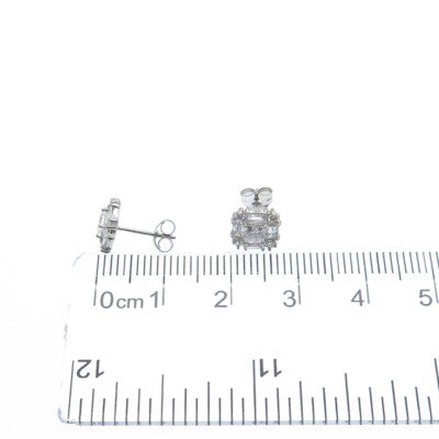 925 Sterling Silver Princess Emerald & Round-Cut C Z Stud Earrings