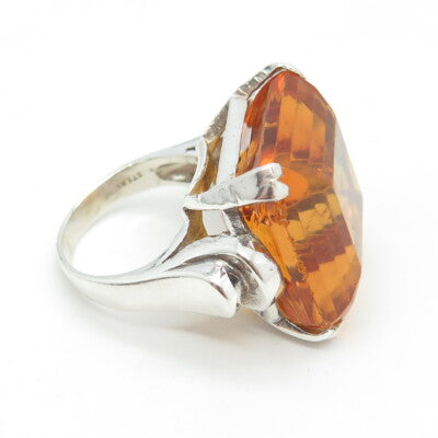 925 Sterling Silver Antique Art Deco Fire Glass Ring Size 7