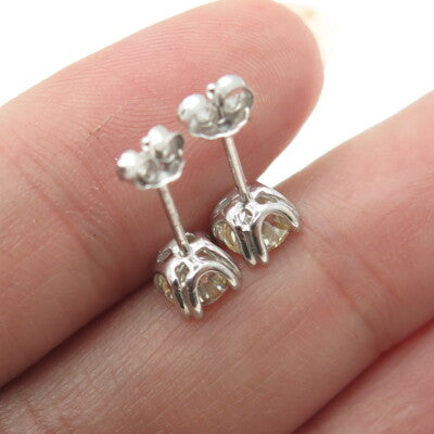 925 Sterling Silver Round-Cut Shaped Canary C Z Stud Earrings