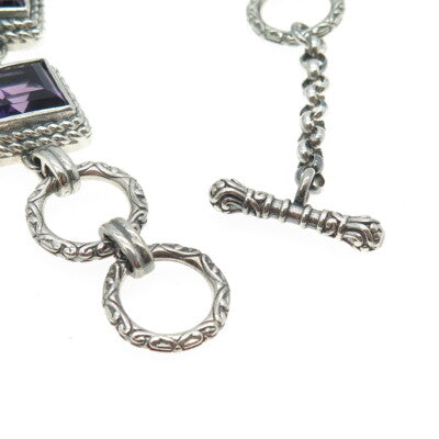 BERIA 925 Sterling Silver Vintage Real Amethyst Gem Tennis Link Bracelet 7.5"