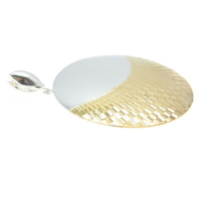 925 Sterling Silver 2-Tone Modernist Moon Round Pendant