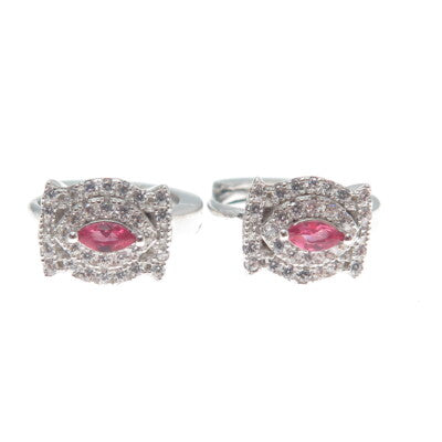 925 Sterling Silver Marquise-Cut Pink & Round-Cut White C Z Hoop Earrings