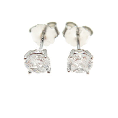 925 Sterling Silver Round-Cut Cross Shaped White C Z Stud Earrings