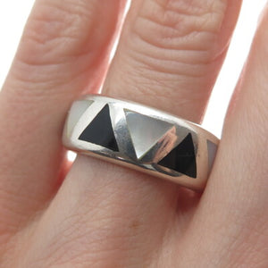CHAPAL ZENRAY 925 Sterling Silver Vintage Real MOP & Black Onyx Ring Size 8.25