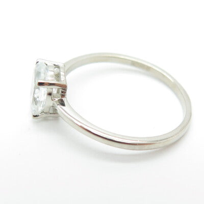 DAZZLERS 925 Sterling Silver Real Oval-Cut White Topaz Engagement Ring Size 8