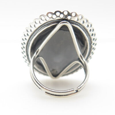 BEAU 925 Sterling Silver Antique Art Deco Ornate Oval Adjustable Ring Size 4.5