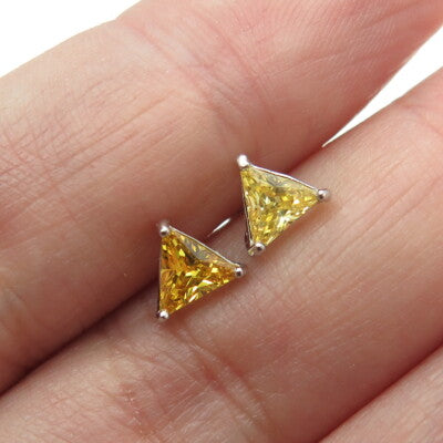 925 Sterling Silver Triangle-Cut Canary Yellow C Z Stud Earrings