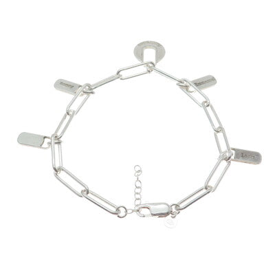 ANDRADES 925 Sterling Vintage Nameplate Charms Paperclip Link Bracelet 7.75-8.5"