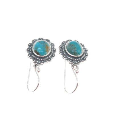 DESERT WIND 925 Sterling Silver Southwestern Real Turquoise Dangle Earrings