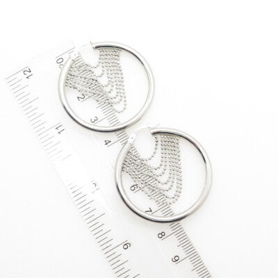 925 Sterling Silver Italy Beaded Ethnic Hinged Hoop Earrings