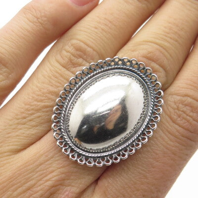 BEAU 925 Sterling Silver Antique Art Deco Ornate Oval Adjustable Ring Size 4.5