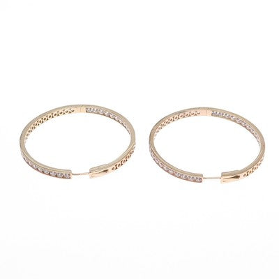 KLEO 925 Sterling Silver Gold Plated Round-Cut C Z In & Out Large Hoop Earrings