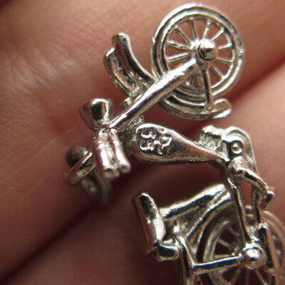 925 Sterling Silver Antique Art Deco Motorcycle 3D Pendant