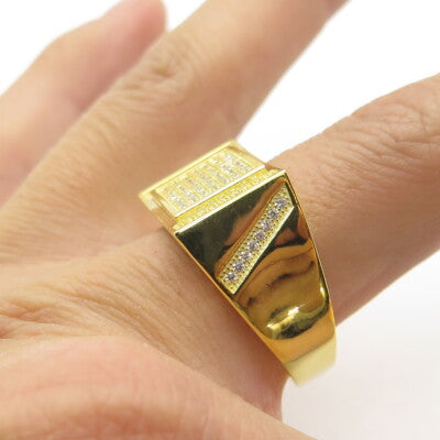 925 Sterling Silver Gold Plated Pave C Z Ring Size 11.25