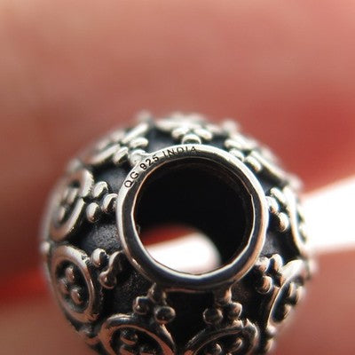 925 Sterling Silver Granulated Ornate Ball Slide Bead Charm