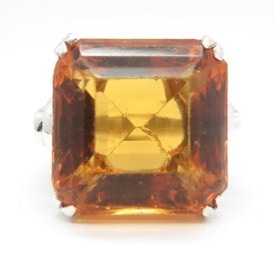 925 Sterling Silver Antique Art Deco Fire Glass Ring Size 7