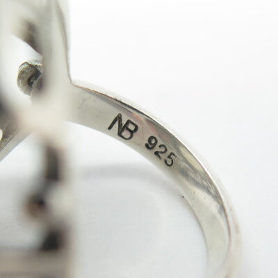 NICKY BUTLER 925 Sterling Silver Vintage Moonstone Gem Greek Maze Ring Size 6