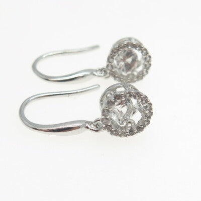 925 Sterling Silver Round-Cut Shaped C Z Dangling Hook Earrings