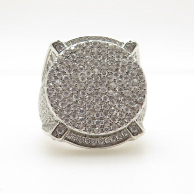 925 Sterling Silver Pave C Z Domed Ring Size 10.25