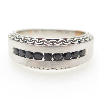 P. NINA 925 Sterling Silver 2-Tone White & Black C Z Ring Size 10