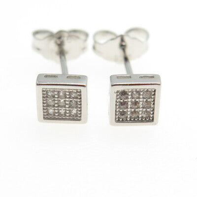 925 Sterling Silver Round-Cut Shaped C Z Square Stud Earrings